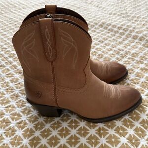 Ariat Cognac Tan Western Ankle Booties with Stitch Detail